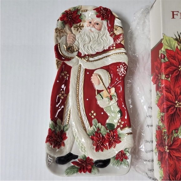 Fitz and Floyd Other - NWT Fitz and Floyd Poinsettia Santa hand painted elongated tray
